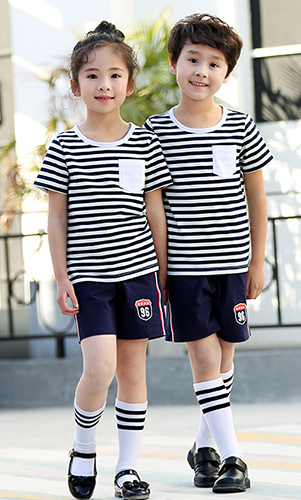 條紋短袖套裝T恤校服 幼兒園貴族學校校服
