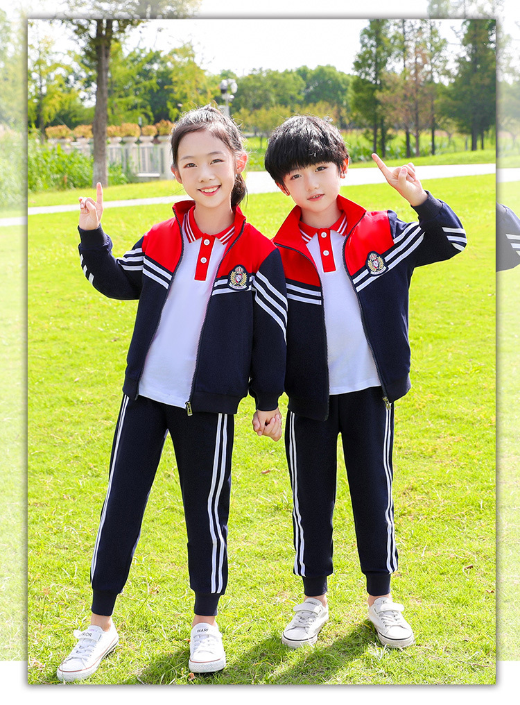 春新款中小學短袖拉鏈衫套裝條紋運動服