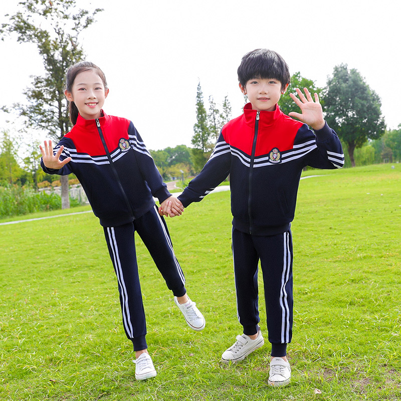 新款短袖拉鏈衫套裝條紋運動服中小學校服套裝