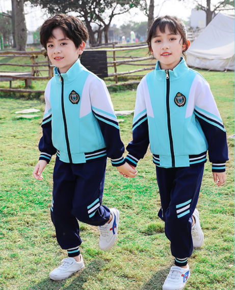 秋冬新款藍色拉鏈衫運動套裝學院風幼兒園園服